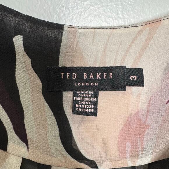 Ted Baker Blouse Size 8 Floral Chiffon Pullover Ruffle Sleeves Cowl Neck Top - Picture 8 of 10